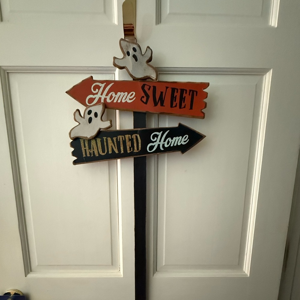 Halloween Ghost Directional Sign - Orange and Black